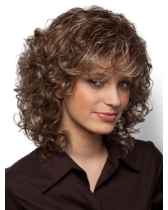 Comfortable Curly Brown Shoulder Length With Bangs Affordable Synthetic Women Wigs Comfortable Curly Brown Shoulder Length With Bangs Affordable Synthetic Women Wigs