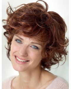 Amazing Auburn Shoulder Length Curly With Bangs Lace Front Beautiful Synthetic Women Wigs Amazing Auburn Shoulder Length Curly With Bangs Lace Front Beautiful Synthetic Women Wigs