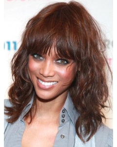 Gorgeous Chic Mid-length Curly with Bangs Lace Front Human Hair Tyra Banks Wig for women  Gorgeous Chic Mid-length Curly with Bangs Lace Front Human Hair Tyra Banks Wig for women
