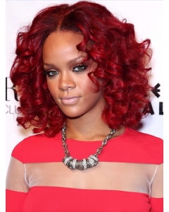 Popular and Fresh Mid-length Layered Spiral Curl Full Lace Human Hair Rihanna Bob Wig For Women  Popular and Fresh Mid-length Layered Spiral Curl Full Lace Human Hair Rihanna Bob Wig For Women