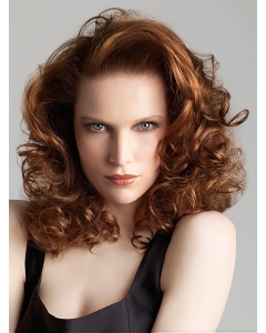 Flexibility Auburn Curly Shoulder Length Lace Front Synthetic Women  Wigs For Cancer Flexibility Auburn Curly Shoulder Length Lace Front Synthetic Women  Wigs For Cancer