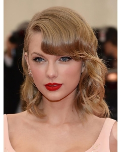 Lace Front Shoulder Length Blonde Curly With Bangs Taylor Swift Wigs Lace Front Shoulder Length Blonde Curly With Bangs Taylor Swift Wigs