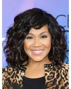 Black  Curly Shoulder Length Without Bangs Full Lace Synthetic Women Erica Campbell Wigs Black  Curly Shoulder Length Without Bangs Full Lace Synthetic Women Erica Campbell Wigs