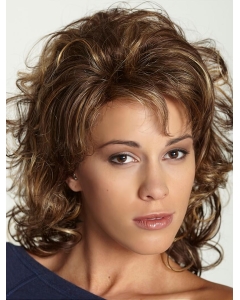 Blonde Curly Mono Synthetic Sleek Medium Women Wigs