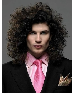 Popular Black Curly Shoulder Length Lace Front Synthetic Men Wigs Popular Black Curly Shoulder Length Lace Front Synthetic Men Wigs