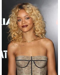 Exquisite Blonde Curly Shoulder Length Lace Front Human Hair Women Rihanna Wigs Exquisite Blonde Curly Shoulder Length Lace Front Human Hair Women Rihanna Wigs