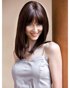 Straight Shoulder Length Brown Monofilament 14" With Bangs Glueless Lace Wigs Straight Shoulder Length Brown Monofilament 14" With Bangs Glueless Lace Wigs