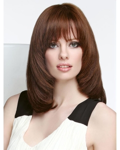Brown Straight Shoulder Length  Monofilament  Layered Human Hair Women Wigs Brown Straight Shoulder Length  Monofilament  Layered Human Hair Women Wigs