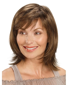 Brown Straight Shoulder Length Monofilament Synthetic Medium Length Wigs For Women Brown Straight Shoulder Length Monofilament Synthetic Medium Length Wigs For Women