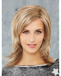 Blonde Straight Shoulder Length Layered Mono Synthetic Women Wigs Blonde Straight Shoulder Length Layered Mono Synthetic Women Wigs