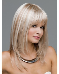 Blonde Shoulder Length Straight  With Bangs Mono  Top Quality Synthetic Women Wigs Blonde Shoulder Length Straight  With Bangs Mono  Top Quality Synthetic Women Wigs