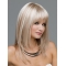Blonde Shoulder Length Straight  With Bangs Mono  Top Quality Synthetic Women Wigs