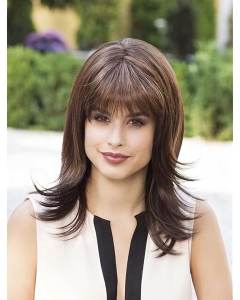 Brown With Bangs Synthetic 14" Straight Medium Wig For Women Brown With Bangs Synthetic 14" Straight Medium Wig For Women