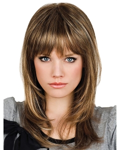 Brown Straight With Bangs Shoulder Length Mono Synthetic Women Wigs Brown Straight With Bangs Shoulder Length Mono Synthetic Women Wigs