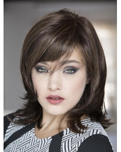 Brown Straight Shoulder Length With Bangs Capless Medium Synthetic Women Wigs Brown Straight Shoulder Length With Bangs Capless Medium Synthetic Women Wigs