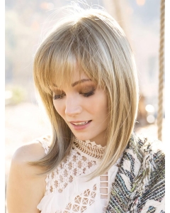 Blonde Straight With Bangs Shoulder Length Amazing Monofilament Synthetic Women Wigs Blonde Straight With Bangs Shoulder Length Amazing Monofilament Synthetic Women Wigs