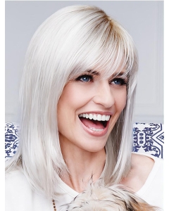 Straight Shoulder Length Capless Synthetic Grey Women Wigs  Straight Shoulder Length Capless Synthetic Grey Women Wigs