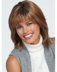 Shoulder Length Straight With Bangs 100% Hand-Tied Synthetic Women Wig Shoulder Length Straight With Bangs 100% Hand-Tied Synthetic Women Wig