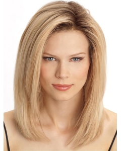 Popular Blonde Straight Shoulder Length Lace Front Human Hair Women Wigs Popular Blonde Straight Shoulder Length Lace Front Human Hair Women Wigs