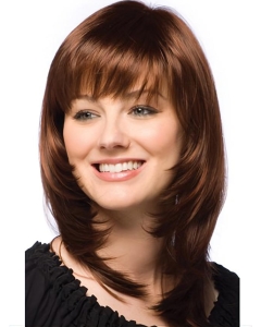 Fashionable Auburn Straight Shoulder Length With Bangs Capless Human Hair Women Wigs Fashionable Auburn Straight Shoulder Length With Bangs Capless Human Hair Women Wigs