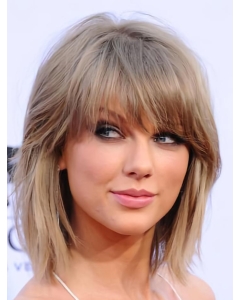 Beautiful Blonde Shoulder Length Straight  With Bangs Lace Synthetic Taylor Swift Inspired Women Wigs Beautiful Blonde Shoulder Length Straight  With Bangs Lace Synthetic Taylor Swift Inspired Women Wigs