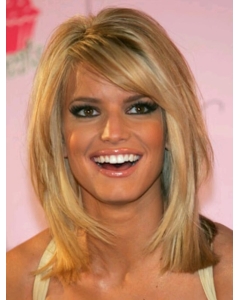 Sweet Cute Mid-length Straight with Bangs Lace Human Hair Jessica Simpson Wig  Sweet Cute Mid-length Straight with Bangs Lace Human Hair Jessica Simpson Wig