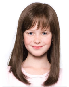 Refined Brown Straight Shoulder Length With Bangs Hand-Tied Synthetic Kids Wigs Refined Brown Straight Shoulder Length With Bangs Hand-Tied Synthetic Kids Wigs