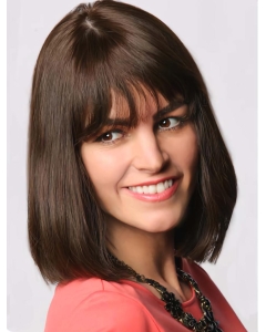 Brown Medium Straight With Bangs  Capless Long Human Hair Bob Wigs Brown Medium Straight With Bangs  Capless Long Human Hair Bob Wigs