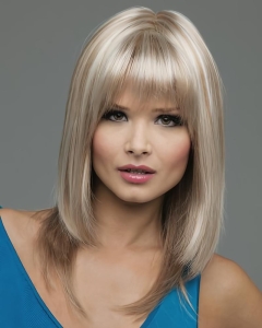 High Quality Blonde Straight With Bangs Shoulder Length Lace Front Synthetic Women Wigs High Quality Blonde Straight With Bangs Shoulder Length Lace Front Synthetic Women Wigs