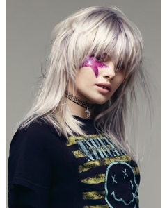 Young Fashion  Layered Shoulder Length Straight Lace Front Human Hair Grey Women Wigs Young Fashion  Layered Shoulder Length Straight Lace Front Human Hair Grey Women Wigs