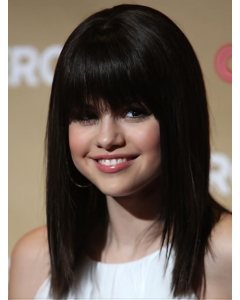 Cool Black Shoulder Length Straight With Bangs Capless Synthetic Celebrity Women Wigs Cool Black Shoulder Length Straight With Bangs Capless Synthetic Celebrity Women Wigs