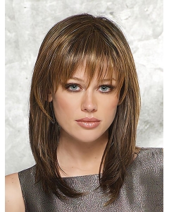 Brown Ideal Straight With Bangs Capless Synthetic Medium Women Wigs Brown Ideal Straight With Bangs Capless Synthetic Medium Women Wigs