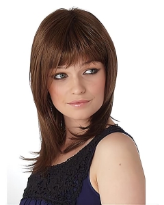 Comfortable Auburn Straight Shoulder Length Capless Synthetic Women Wigs