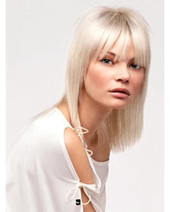 Young Fashion Platinum Blonde With Bangs Shoulder Length Straight Lace Front Wigs Young Fashion Platinum Blonde With Bangs Shoulder Length Straight Lace Front Wigs