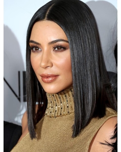 Shoulder Length Black Straight Lace Front Synthetic Bobs Kim Kardashian Wigs  Shoulder Length Black Straight Lace Front Synthetic Bobs Kim Kardashian Wigs