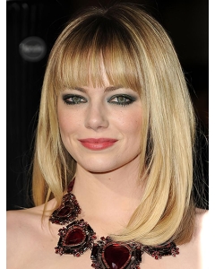 Full Lace Shoulder Length Blonde Straight With Bangs Synthetic Emma Stone Wigs Full Lace Shoulder Length Blonde Straight With Bangs Synthetic Emma Stone Wigs