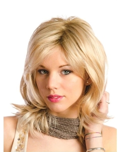 Blonde Wavy Without Bangs  Shoulder Length Monofilament Synthetic Women Wigs Blonde Wavy Without Bangs  Shoulder Length Monofilament Synthetic Women Wigs