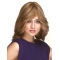 Brown Wavy With Bangs Shoulder Length Monofilament Human Hair Women Wig
