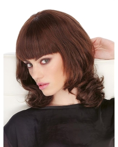 Auburn 14" Wavy Shoulder Length With Bangs Monofilament Human Hair Wigs For Women  Auburn 14" Wavy Shoulder Length With Bangs Monofilament Human Hair Wigs For Women