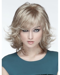 Wavy Medium  Blonde With Bangs Mono Synthetic Women Wigs  Wavy Medium  Blonde With Bangs Mono Synthetic Women Wigs