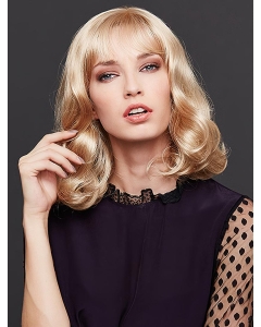 Blonde Shoulder Length With Bangs Wavy Lace Front Synthetic Women Wigs  Blonde Shoulder Length With Bangs Wavy Lace Front Synthetic Women Wigs