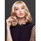  Blonde Shoulder Length With Bangs Wavy Lace Front Synthetic Women Wigs