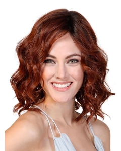 Red Wavy Without Bangs Mono Synthetic Women Wigs For Cancer Patients Red Wavy Without Bangs Mono Synthetic Women Wigs For Cancer Patients