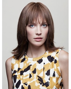 Wavy Brown With Bangs Medium Lace Front Human Hair Women Wigs  Wavy Brown With Bangs Medium Lace Front Human Hair Women Wigs