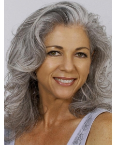 Shoulder Length Wavy Hand Tied Human Hair Grey Lady Wigs   Shoulder Length Wavy Hand Tied Human Hair Grey Lady Wigs