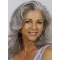  Shoulder Length Wavy Hand Tied Human Hair Grey Lady Wigs 