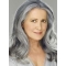 Wavy Shoulder Length Lace Front Human Hair Grey Wigs for Lady