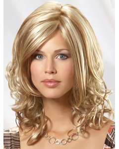 Gentle Blonde Wavy Shoulder Length Mono Top Human Hair Women Wigs For Cancer Gentle Blonde Wavy Shoulder Length Mono Top Human Hair Women Wigs For Cancer