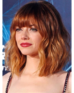 Online Shoulder Length Wavy With Bangs Hand Tied Copper Human Hair Women Wigs  Online Shoulder Length Wavy With Bangs Hand Tied Copper Human Hair Women Wigs