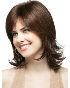 Unique Brown Wavy Shoulder Length Capless Classic Synthetic Women Wigs Unique Brown Wavy Shoulder Length Capless Classic Synthetic Women Wigs